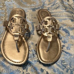 Tory Burch Gold Thong Sandals with Medallion